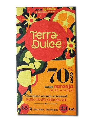 Barra de Chocolate Artesanal del Quindío: 65g con 70% de Cacao sabor a Naranja