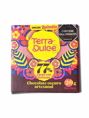 Barra de Chocolate Artesanal del Quindío: 20g con 77% de Cacao con Uchuvas